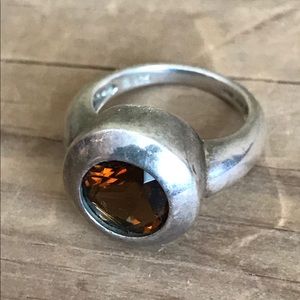 Sterling silver smoky quartz mid century ring 7
